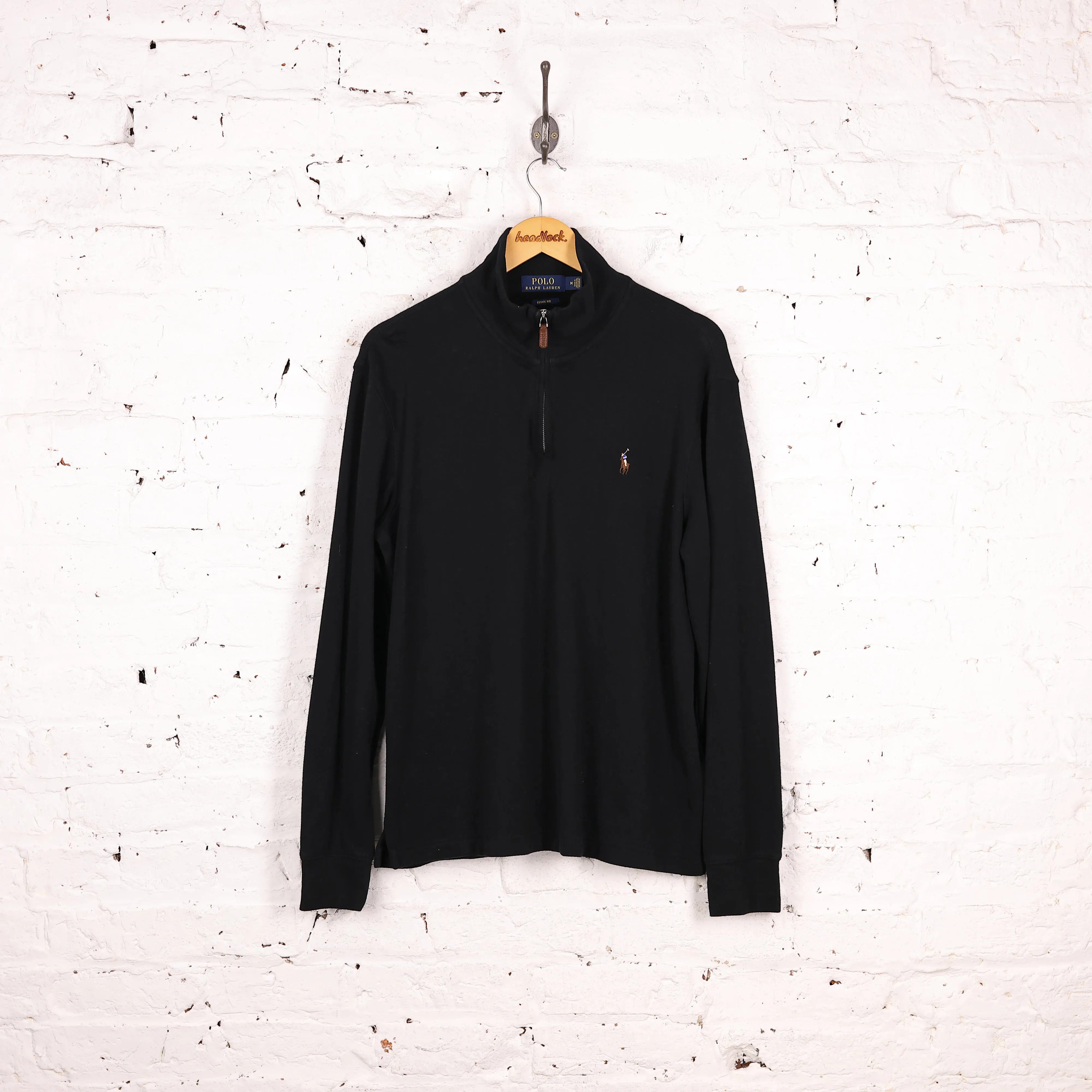 Ralph Lauren 1/4 Zip Estate Rib Sweatshirt - Black - M