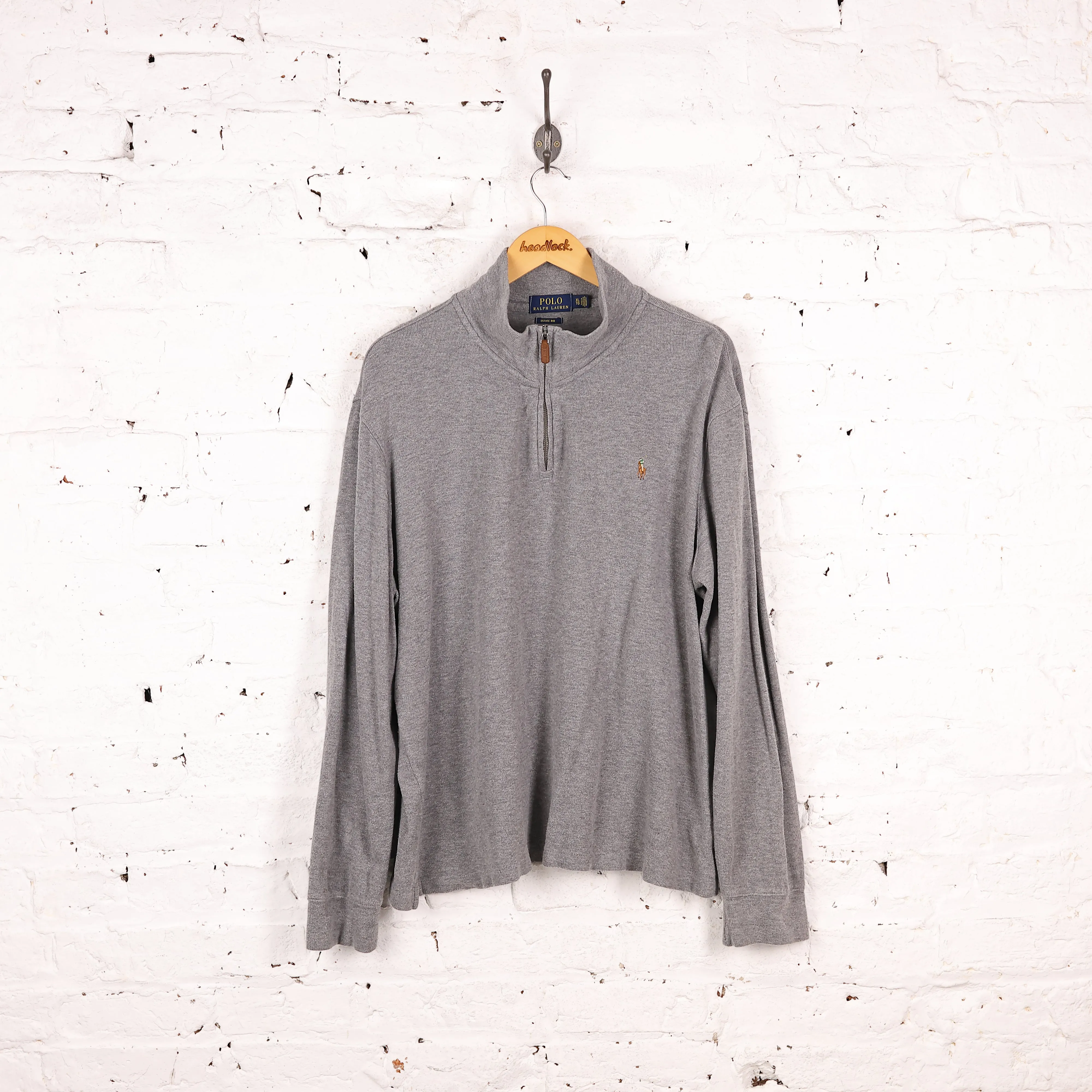 Ralph Lauren 1/4 Zip Estate Rib Sweatshirt - Grey - XL