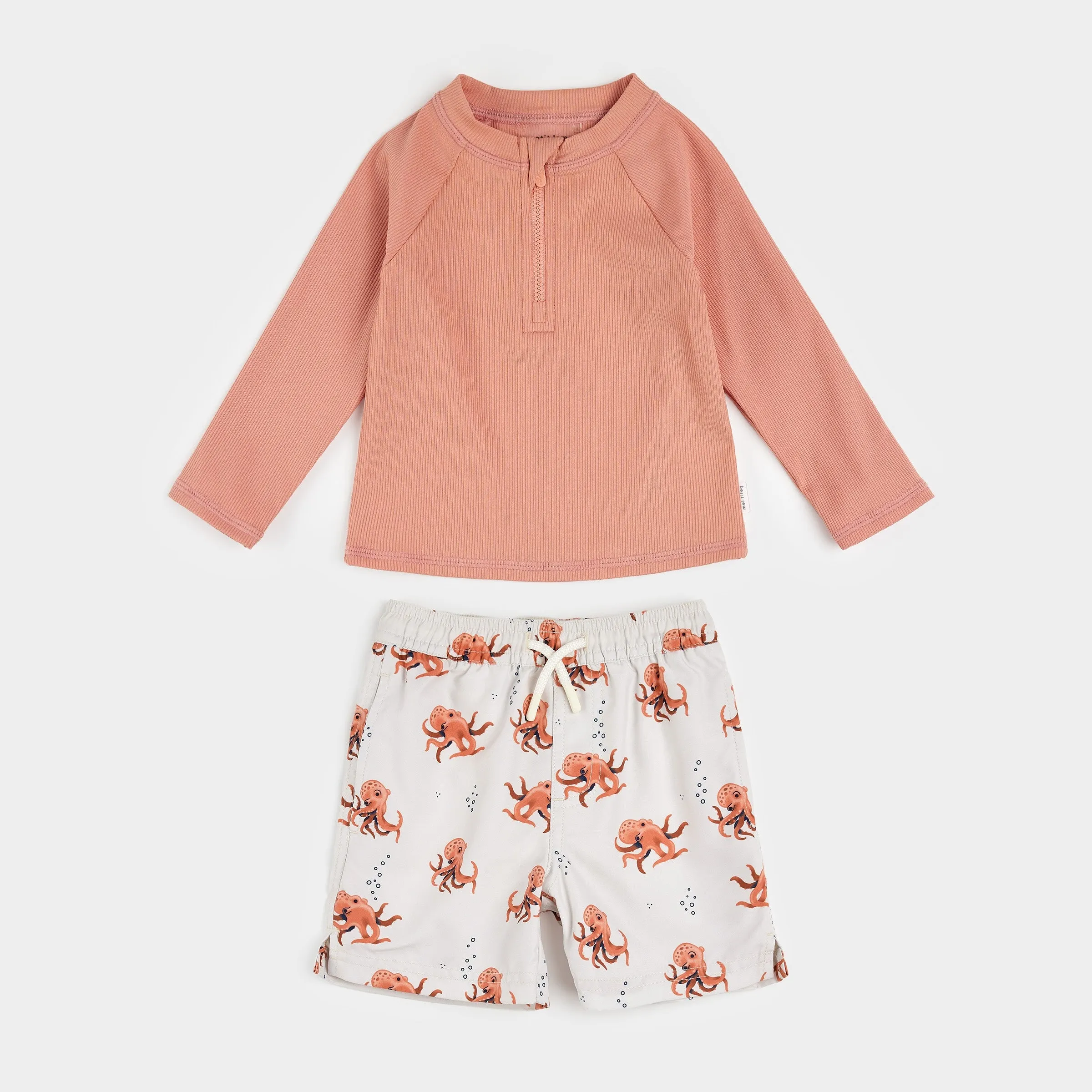 Ribbed Long-Sleeve Fiery Coral & Octopus Rashguard Set