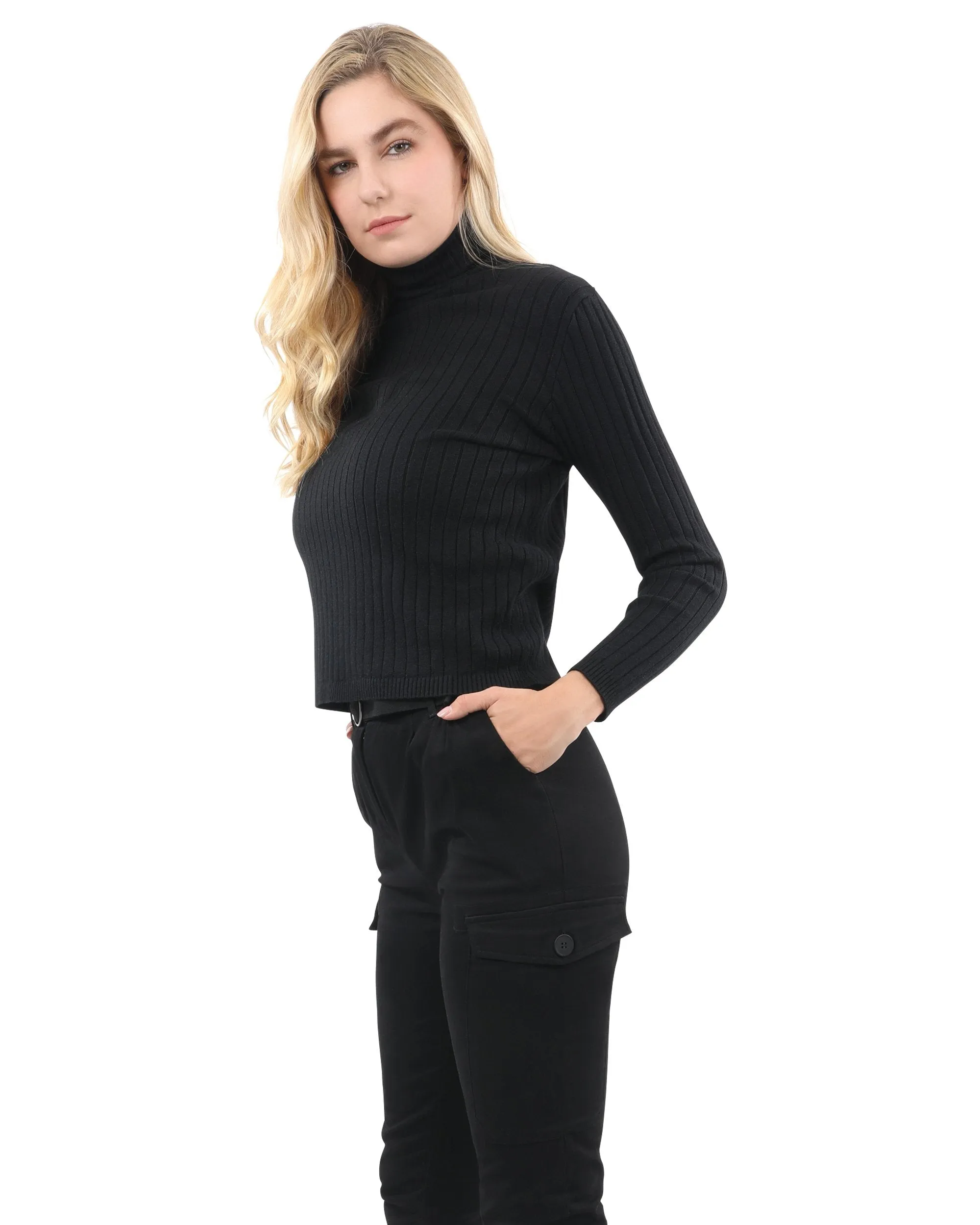 Ribbed Turtleneck Sweater - Black