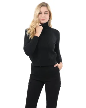 Ribbed Turtleneck Sweater - Black