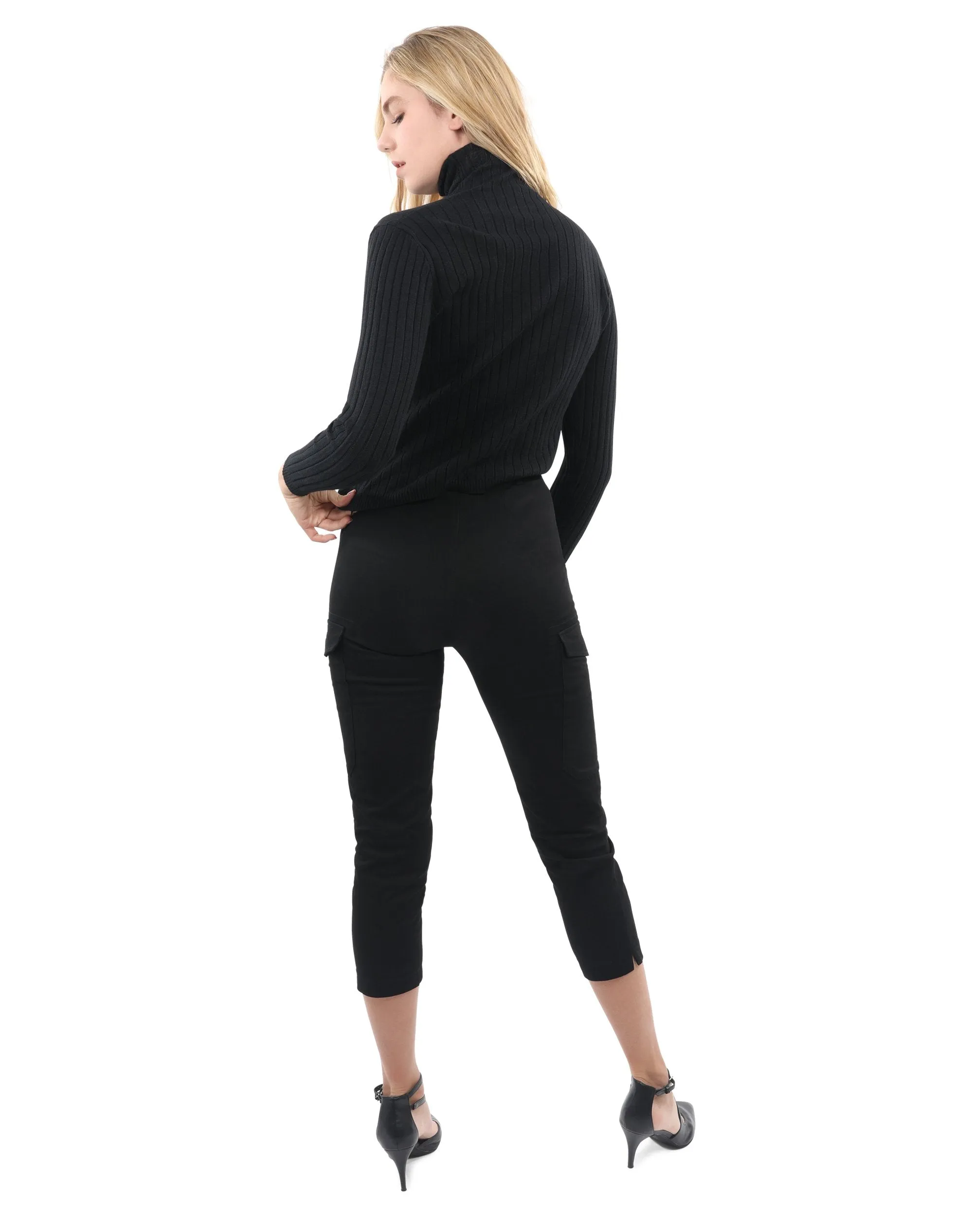 Ribbed Turtleneck Sweater - Black