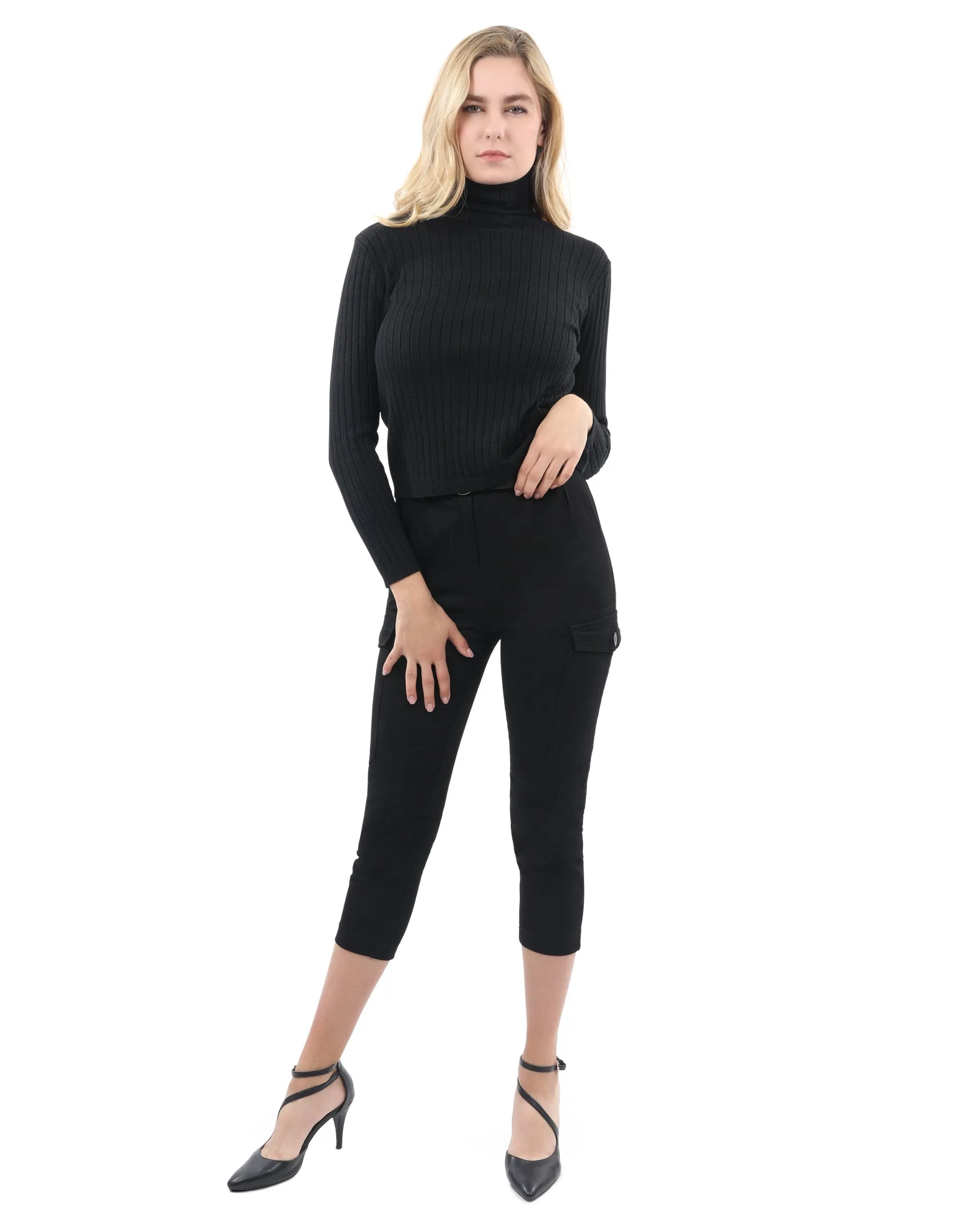 Ribbed Turtleneck Sweater - Black