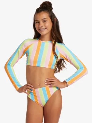 Roxy Girl “Lost in Paradise” Striped Crop Rashguard Swim Set: Size 8 to 16 Years