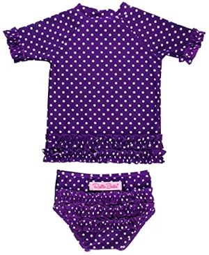 RuffleButts Girls Rash Guard 2-Piece Swimsuit Set - Purple Polka Dot Bikini with UPF 50  Sun Protection - 7