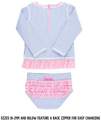 RuffleButts Little Girls Periwinkle Seersucker Long Sleeve Rash Guard Bikini - 5