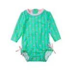 RuffleButts Long Sleeve One Piece Rash Guard Neon Flamingo Stripe