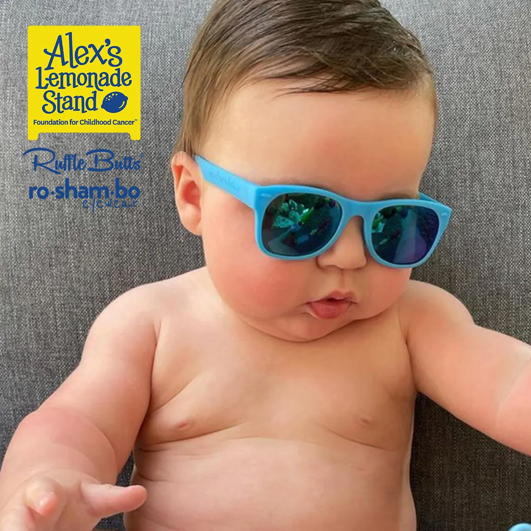 RuggedButts Baby Rainbow Stripe  Swim Trunks & Rash Guard with Roshambo Blue Sunglasses