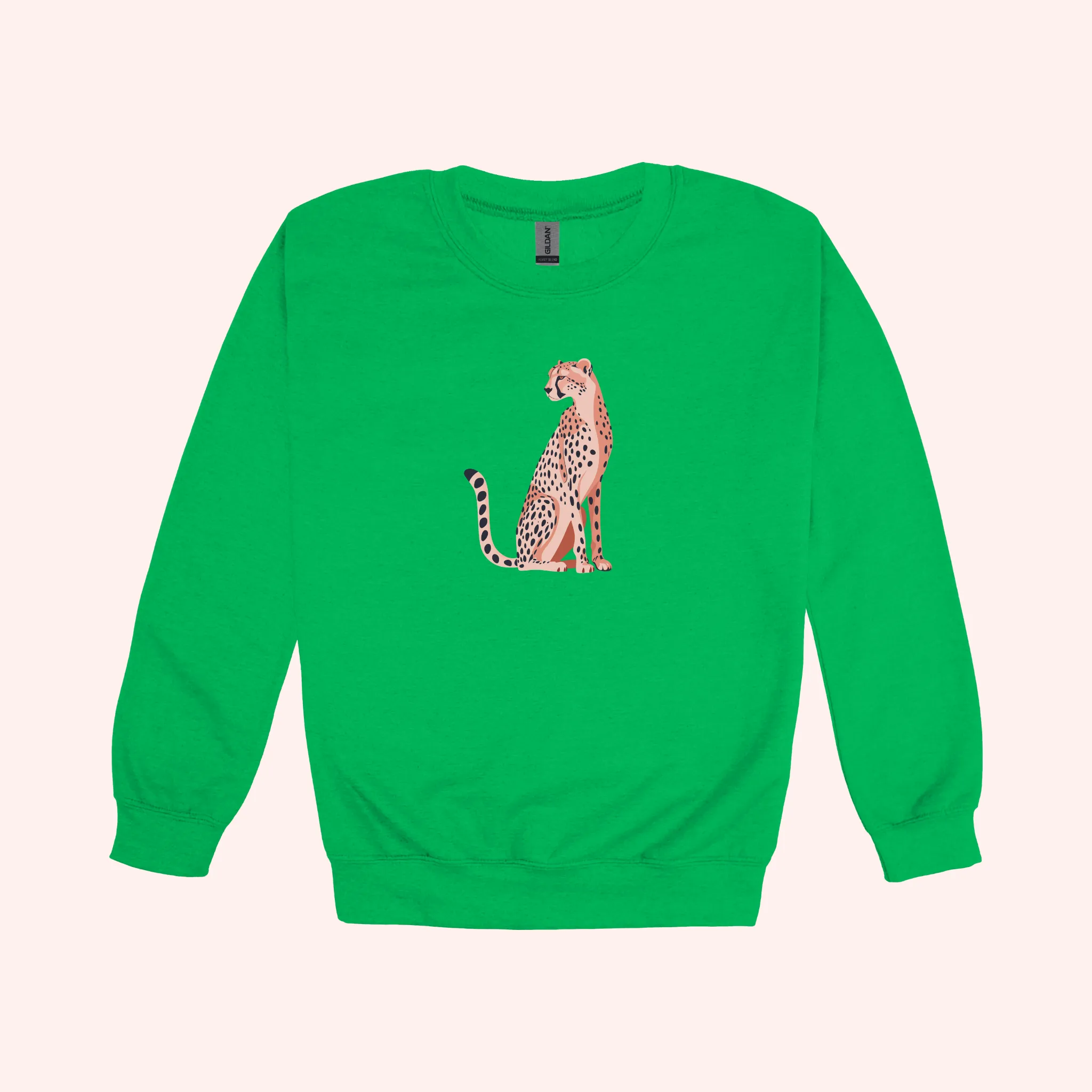 Sasha Cheetah crewneck on Irish green- Adult sizes