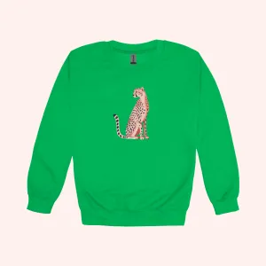 Sasha Cheetah crewneck on Irish green- Adult sizes