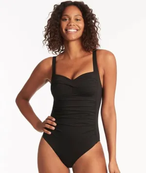Sea Level Eco Essentials Twist Front A-DD Cup One Piece Swimsuit - Black