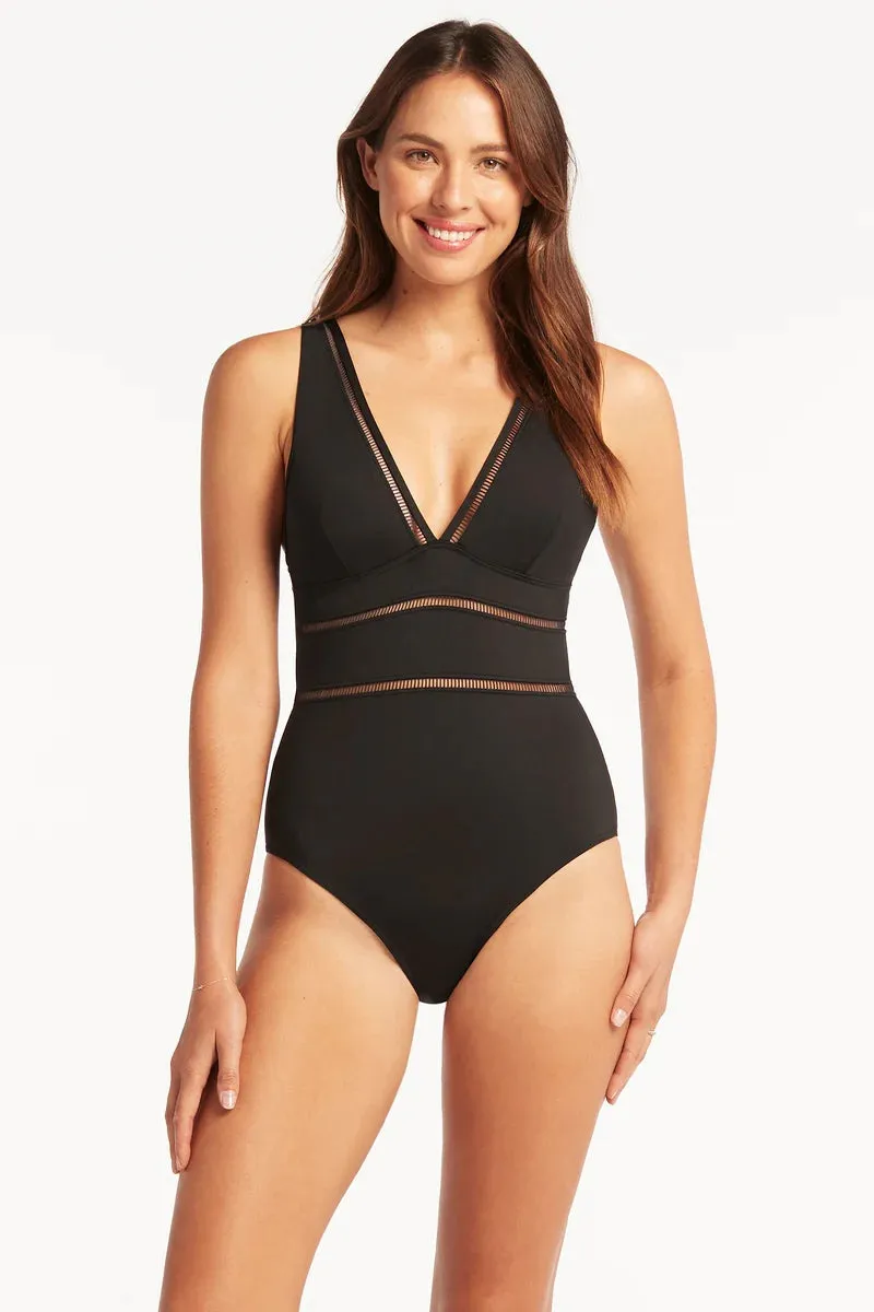 Sea Level Essentials Spliced One Piece Black