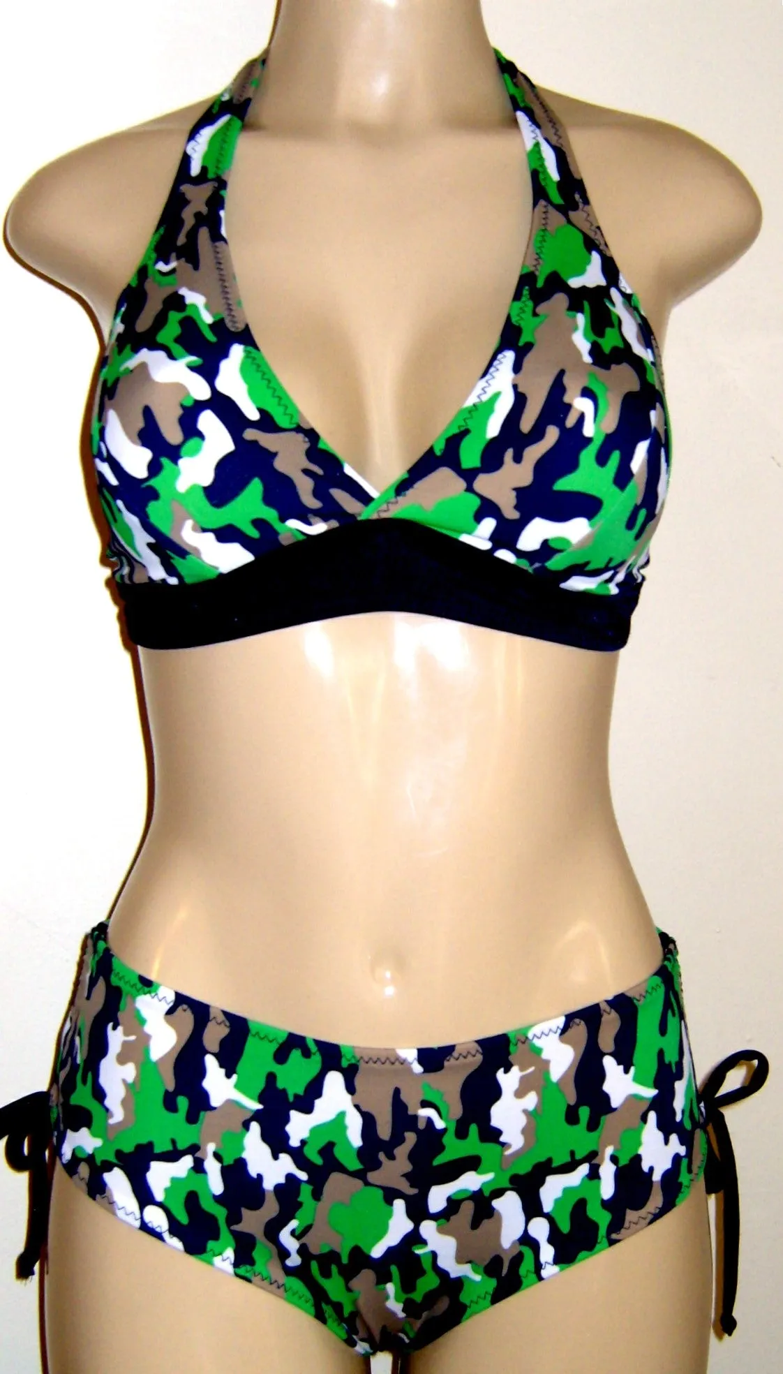 Seamed Halter Bikini Top and Adjustable Tie Side Swimwear Bottom