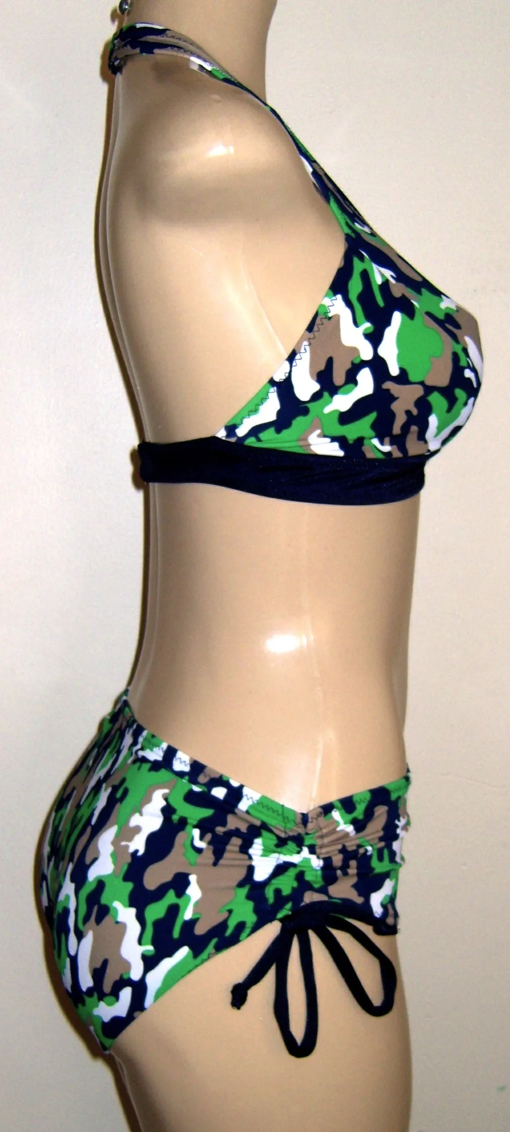 Seamed Halter Bikini Top and Adjustable Tie Side Swimwear Bottom