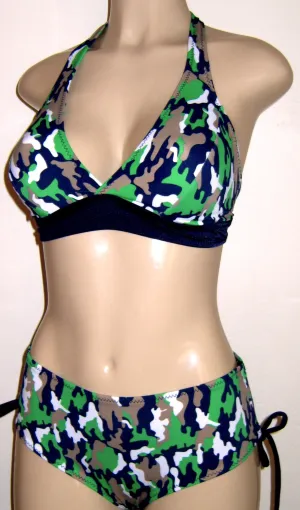 Seamed Halter Bikini Top and Adjustable Tie Side Swimwear Bottom