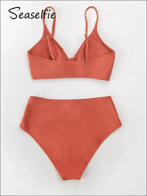 Seaselfie sexy twist tank high-waist bikini sets swimwear women swimsuits bathing suit 2023 solid