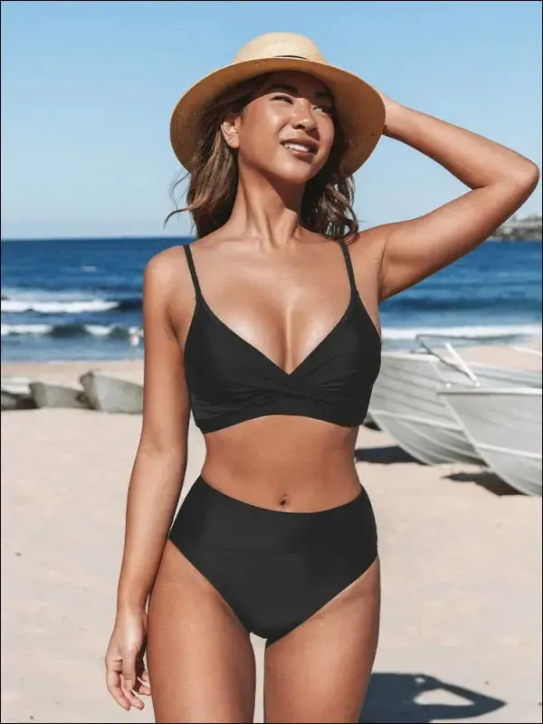 Seaselfie sexy twist tank high-waist bikini sets swimwear women swimsuits bathing suit 2023 solid