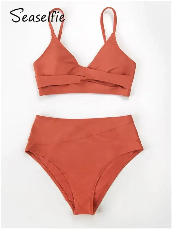 Seaselfie sexy twist tank high-waist bikini sets swimwear women swimsuits bathing suit 2023 solid