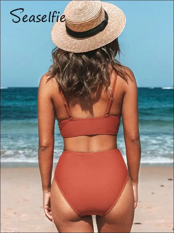 Seaselfie sexy twist tank high-waist bikini sets swimwear women swimsuits bathing suit 2023 solid