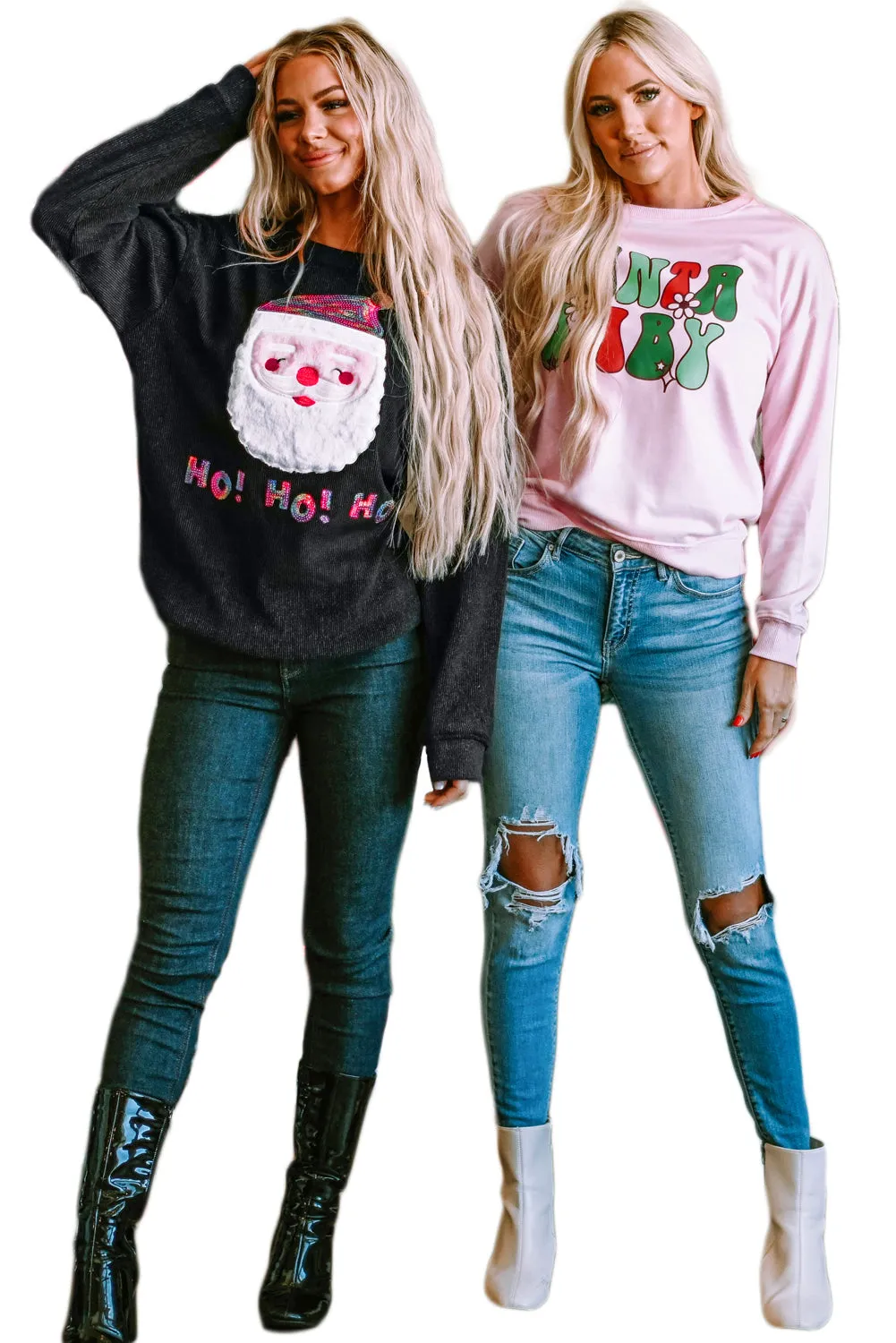 Sequin HO HO HO Santa Claus Graphic Sweatshirt