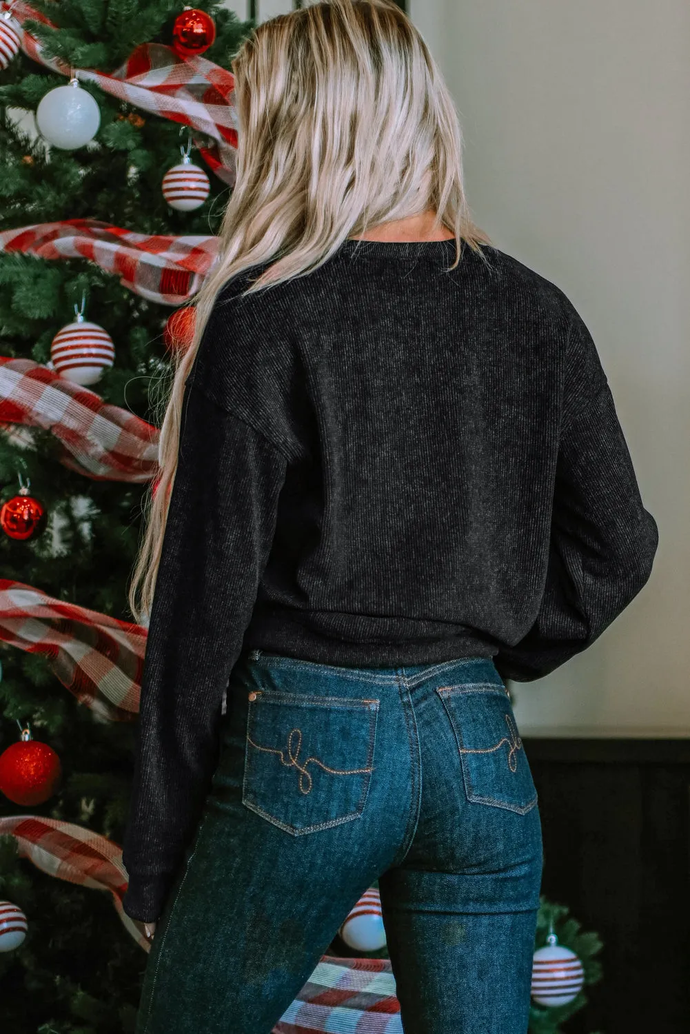 Sequin HO HO HO Santa Claus Graphic Sweatshirt