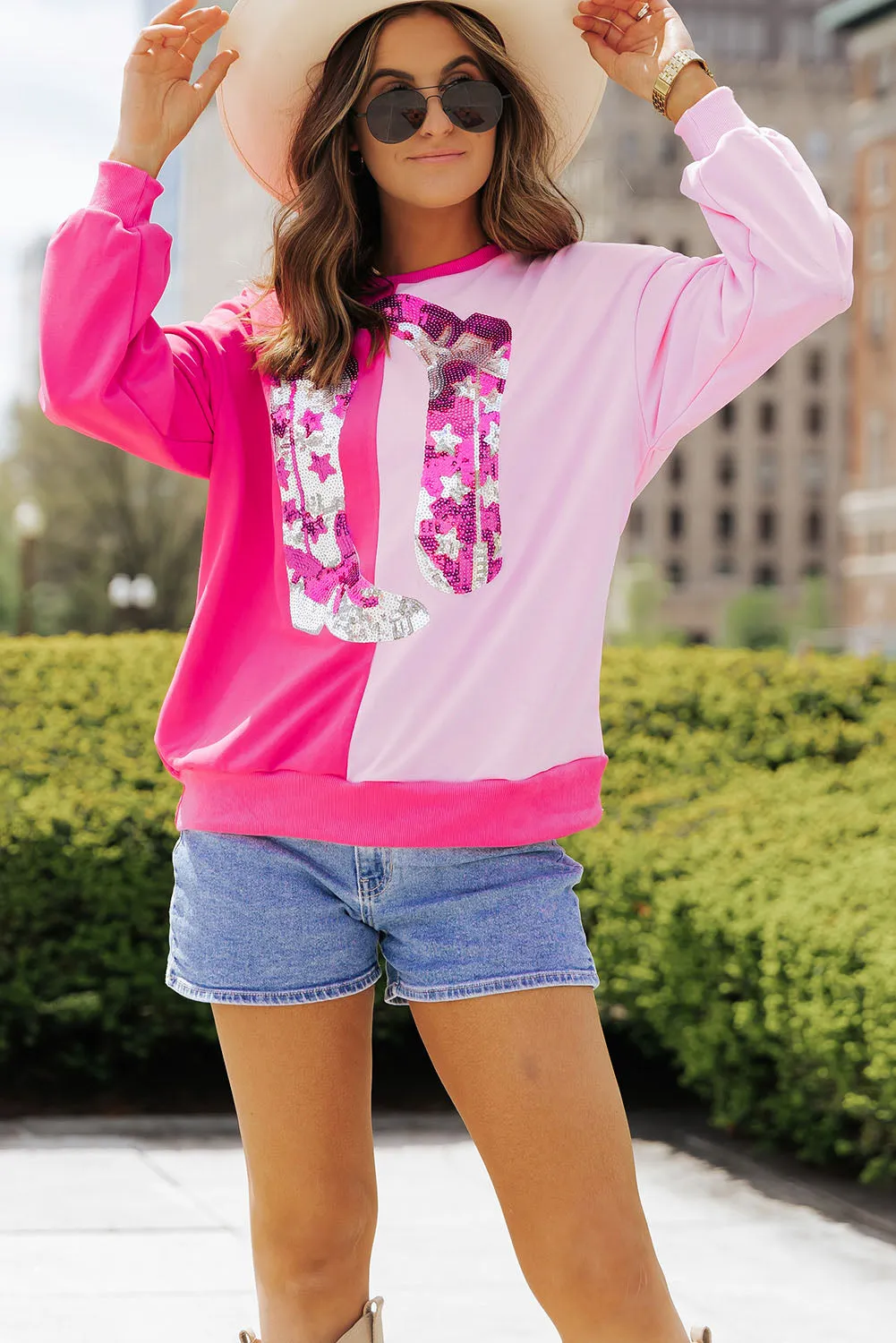 Sequined Cowgirl Boots Graphic Sweatshirt