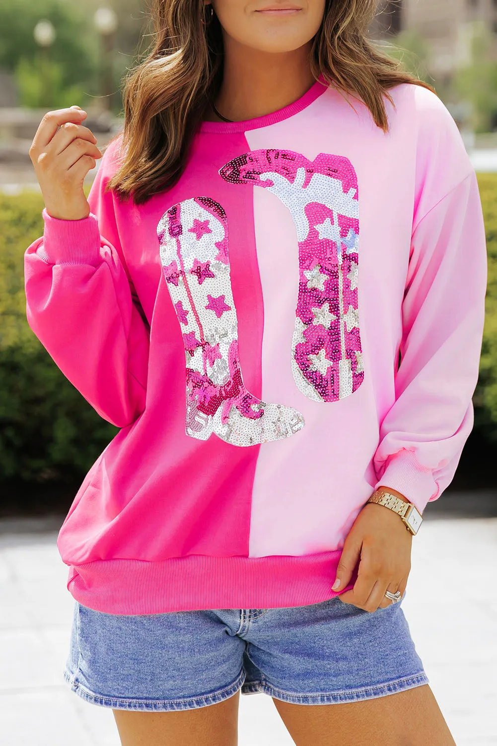 Sequined Cowgirl Boots Graphic Sweatshirt