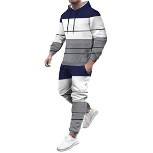 Sets Men's Suits, Men's Autumn and Winter Fashion Sports Stitching Collision Color With Pocket Fleecy Hooded Hooded Dress 70s Outfits For Men