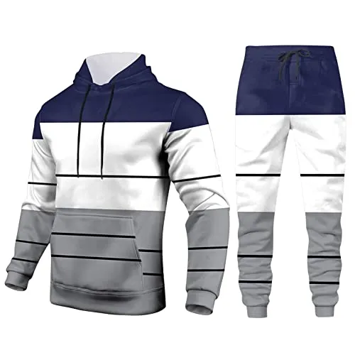 Sets Men's Suits, Men's Autumn and Winter Fashion Sports Stitching Collision Color With Pocket Fleecy Hooded Hooded Dress 70s Outfits For Men