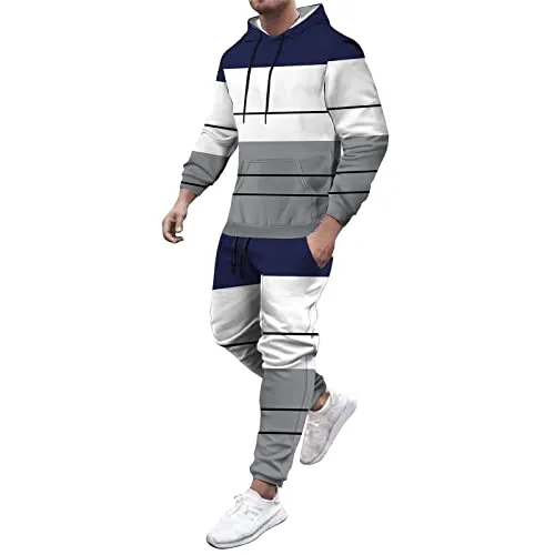 Sets Men's Suits, Men's Autumn and Winter Fashion Sports Stitching Collision Color With Pocket Fleecy Hooded Hooded Dress 70s Outfits For Men