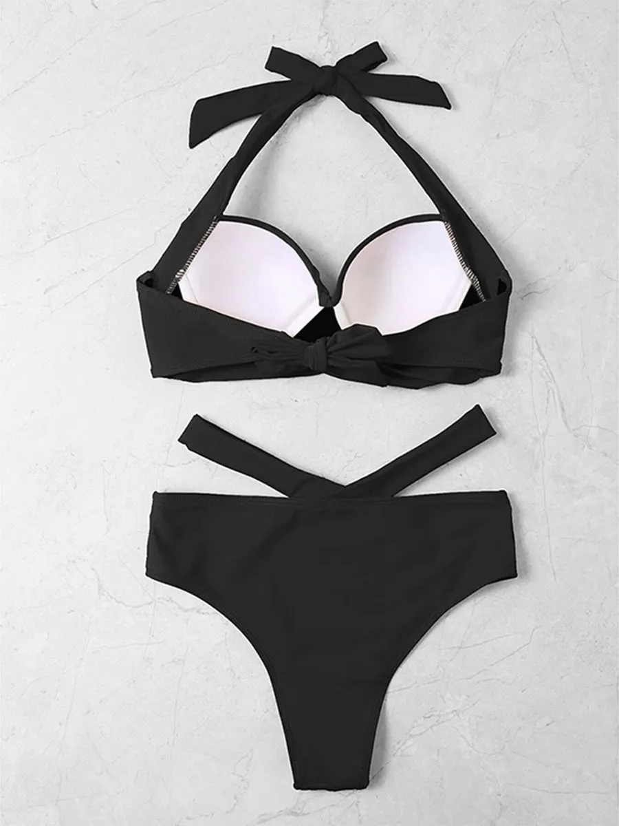 Sexy Halter Women Solid Push Up Biquini Bathing Suit