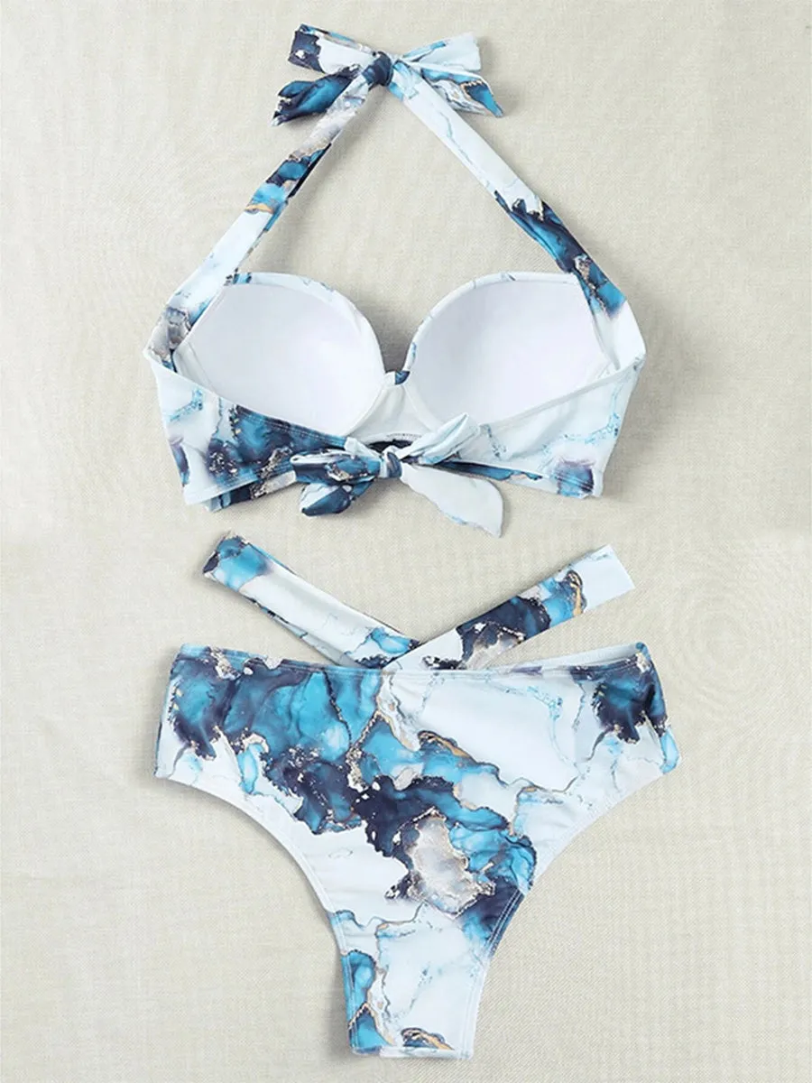 Sexy Halter Women Solid Push Up Biquini Bathing Suit