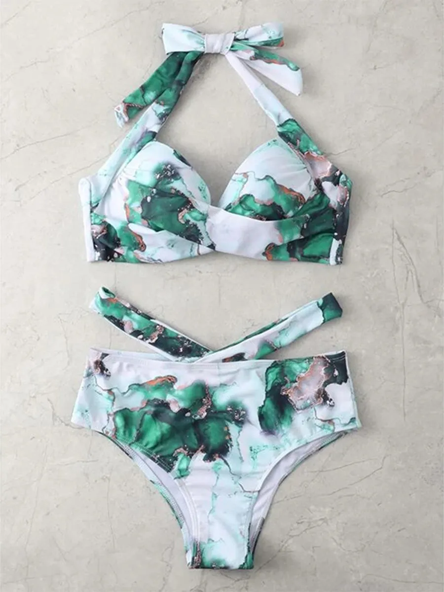 Sexy Halter Women Solid Push Up Biquini Bathing Suit