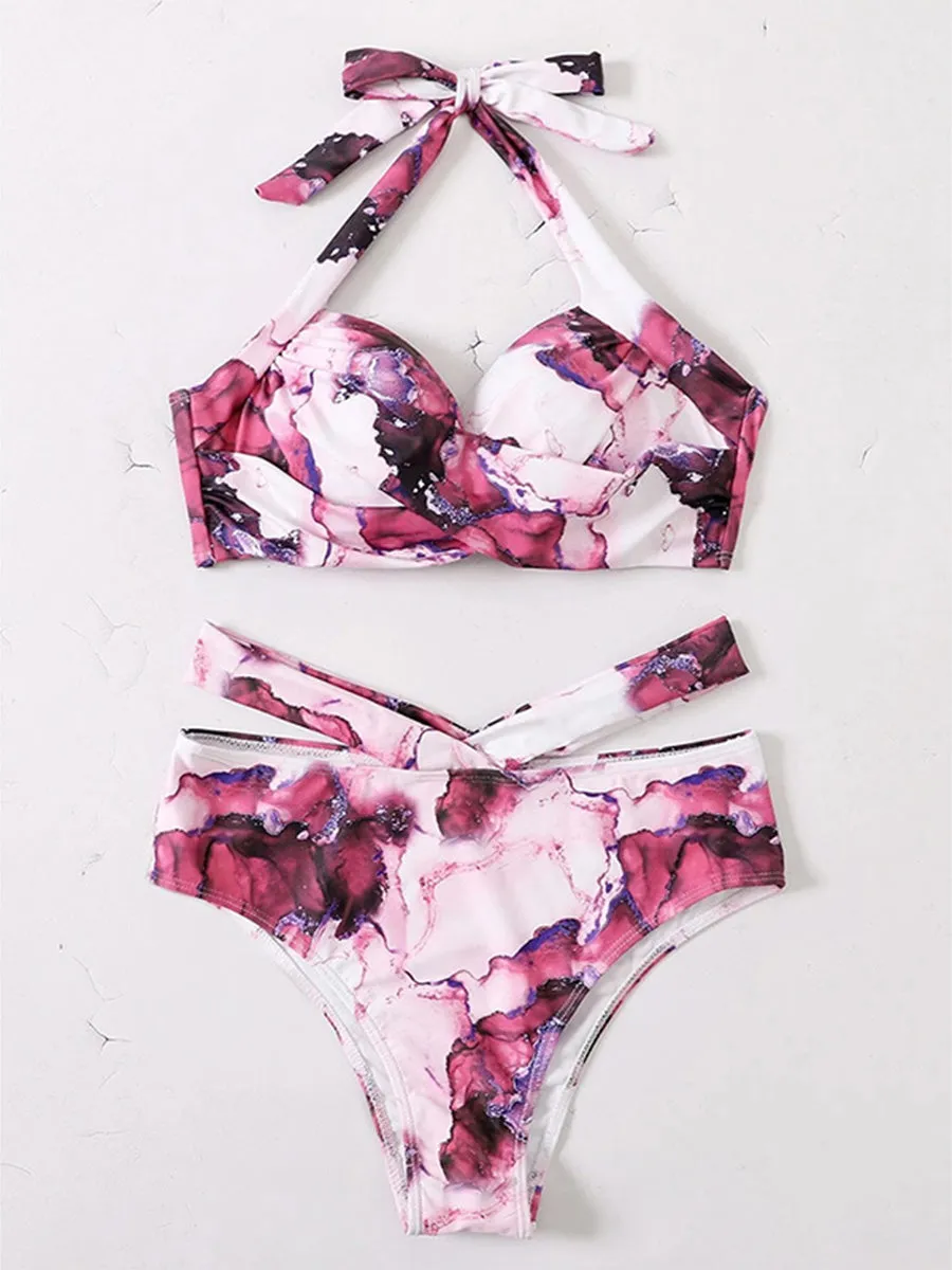 Sexy Halter Women Solid Push Up Biquini Bathing Suit