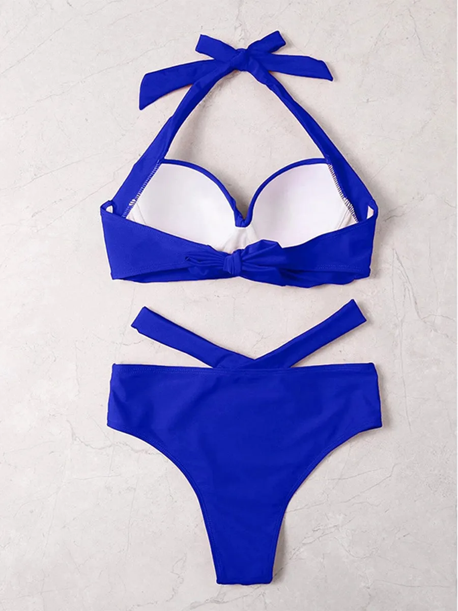 Sexy Halter Women Solid Push Up Biquini Bathing Suit