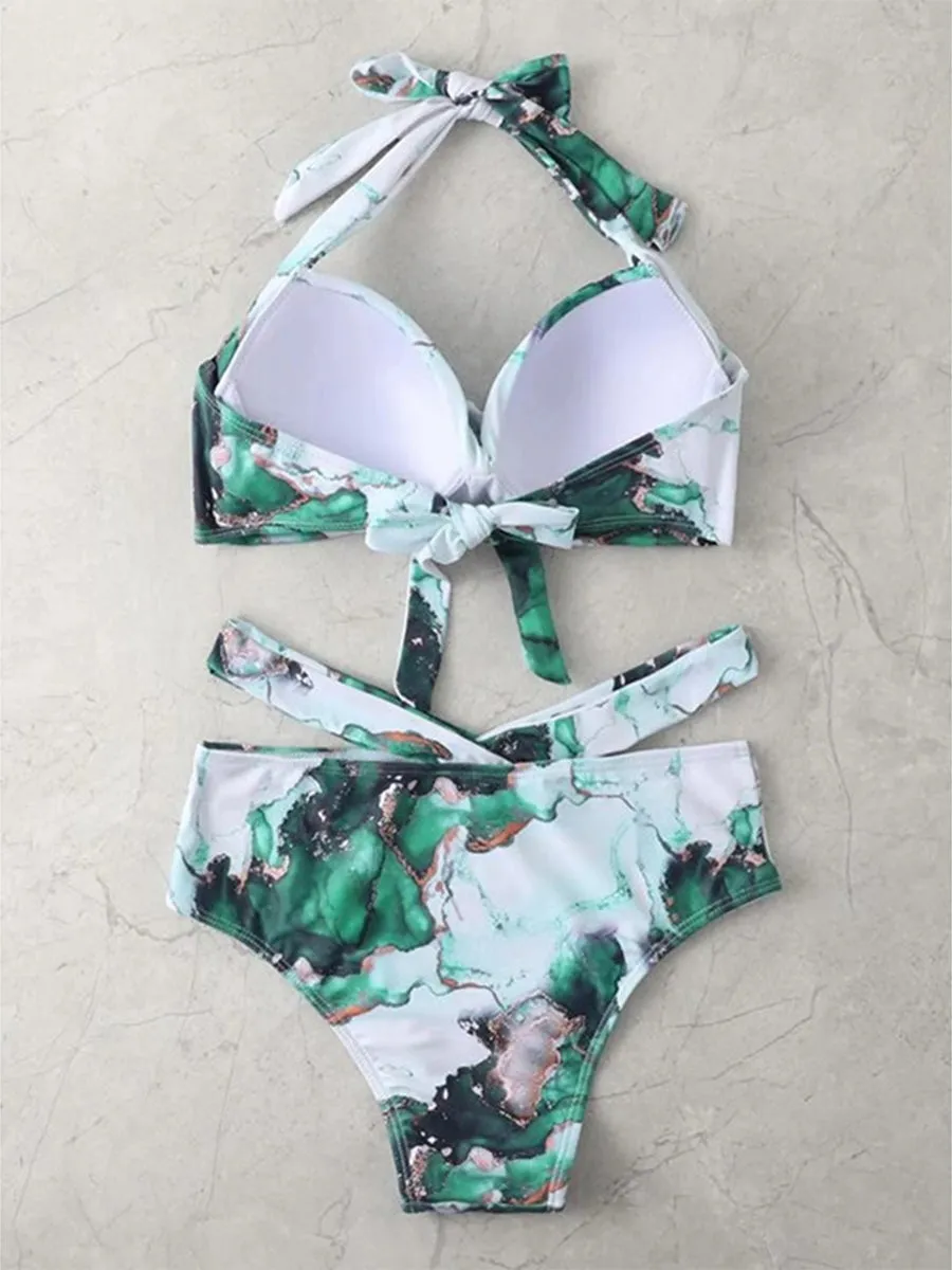 Sexy Halter Women Solid Push Up Biquini Bathing Suit