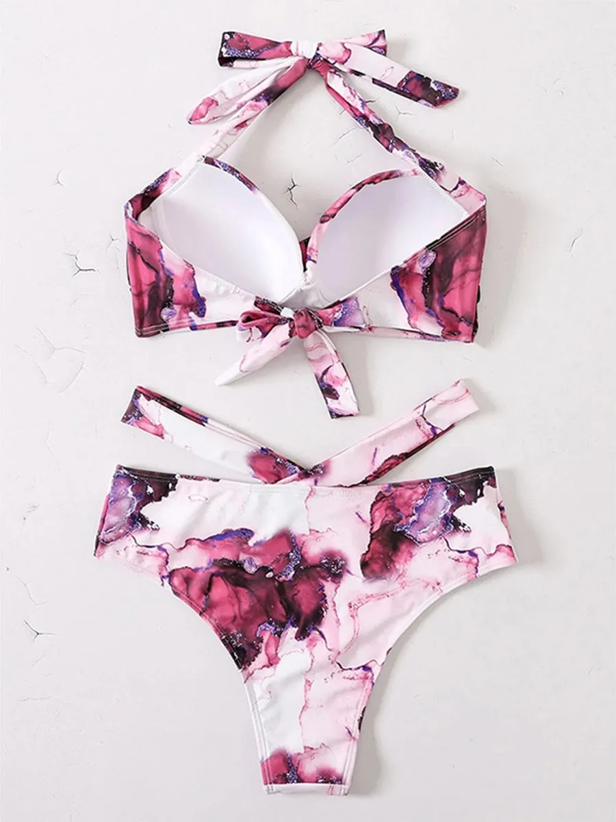 Sexy Halter Women Solid Push Up Biquini Bathing Suit