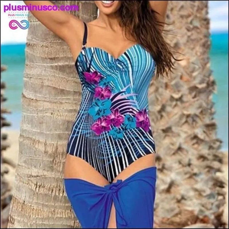 Sexy Striped Floral One Piece Large Swimsuits