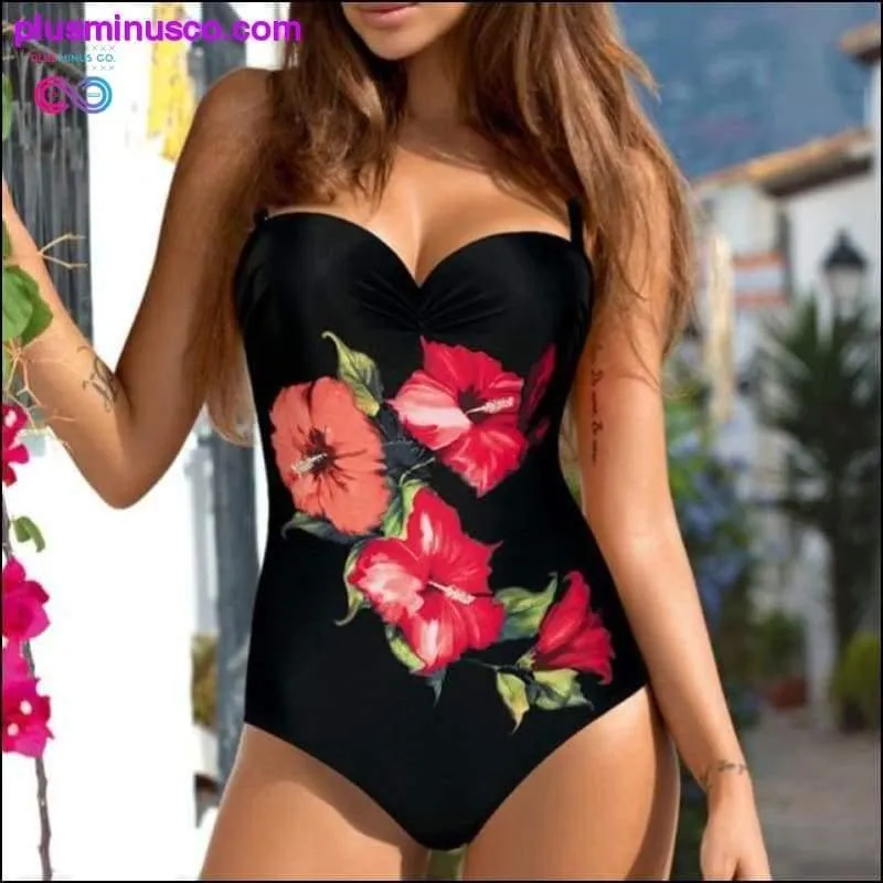 Sexy Striped Floral One Piece Large Swimsuits