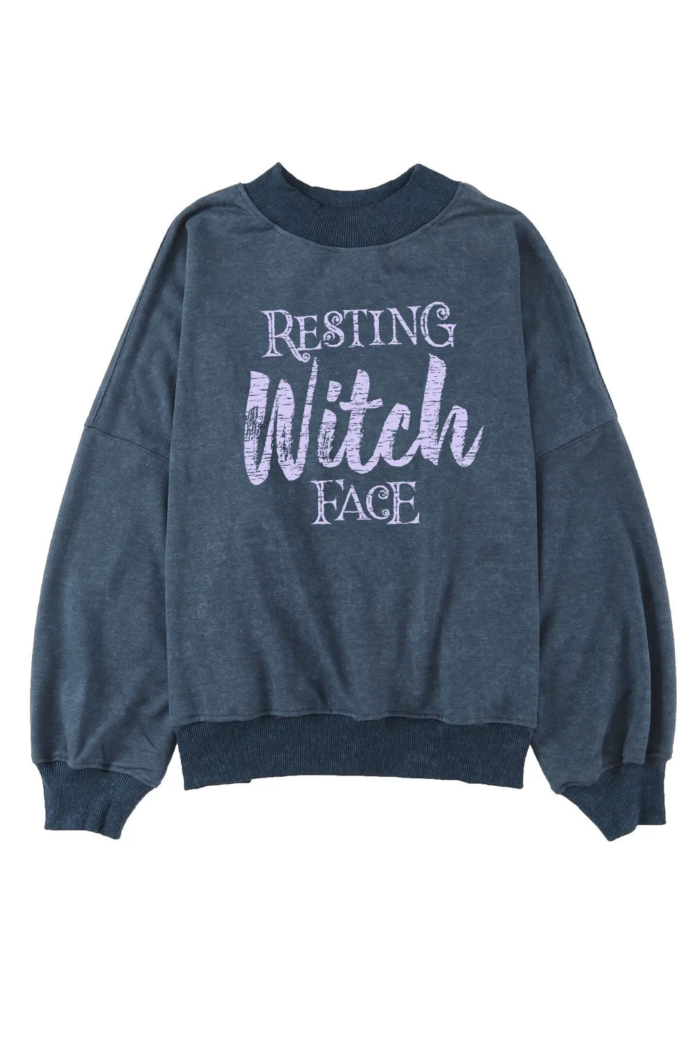 Sky Blue Resting Witch Face Graphic Drop Shoulder Sweatshirt