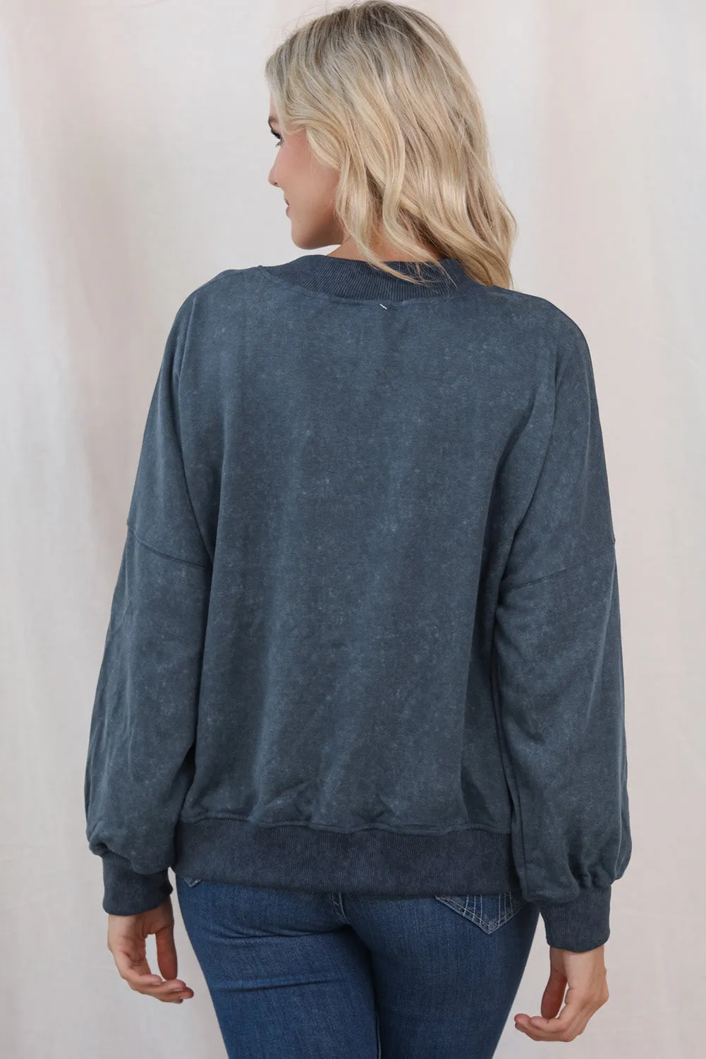 Sky Blue Resting Witch Face Graphic Drop Shoulder Sweatshirt