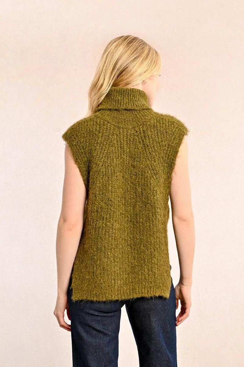 SLEEVELESS OPENWORK SWEATER WITH TURTLENECK