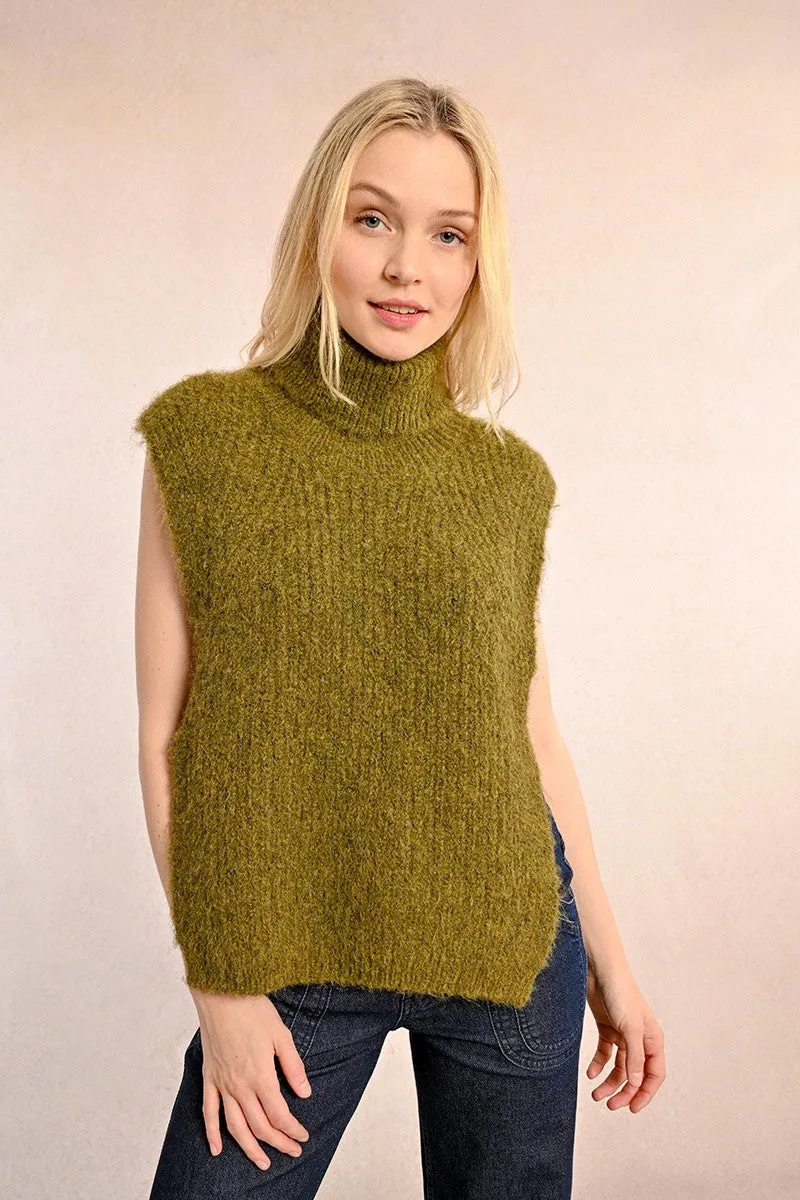 SLEEVELESS OPENWORK SWEATER WITH TURTLENECK