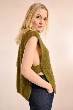 SLEEVELESS OPENWORK SWEATER WITH TURTLENECK