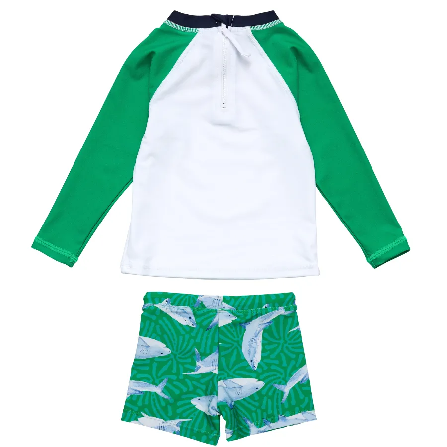 Snapper Rock Reef Shark Long Sleeve Baby Set B52019 - Green