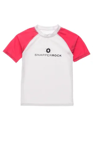 SNAPPERROCK Boys White Red Sleeve SS Rash Top