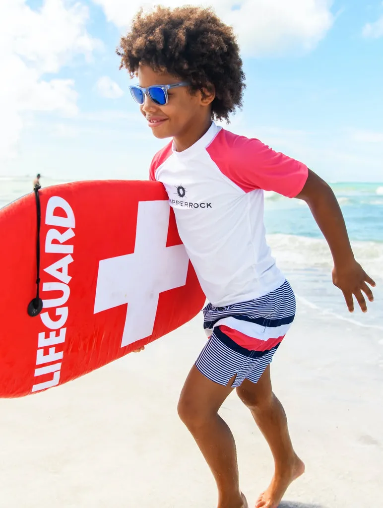 SNAPPERROCK Boys White Red Sleeve SS Rash Top