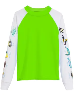 Snorkel Hawaii Fish ID Rash Guard - Neon Green