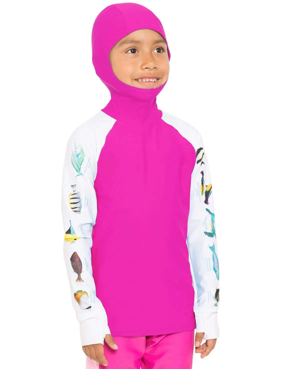 Snorkel Hoodie Rash Guard - Caribbean Fish ID - Fuchsia