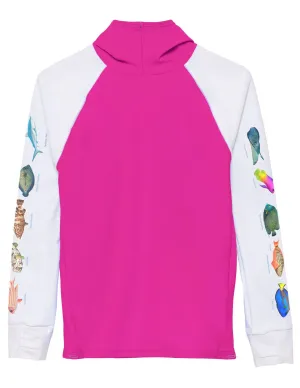 Snorkel Hoodie Rash Guard - Caribbean Fish ID - Fuchsia